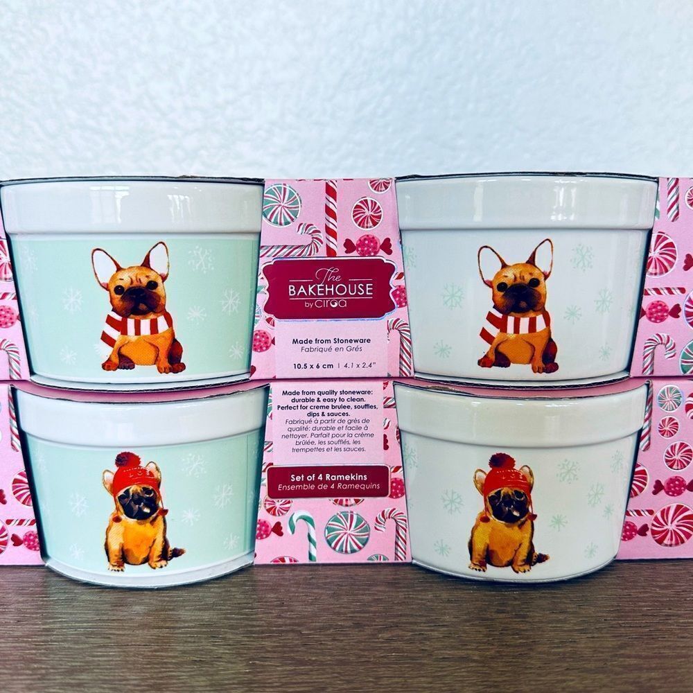 Christmas Holiday Frenchie Dog Graphic Ramekins Bakeware Set